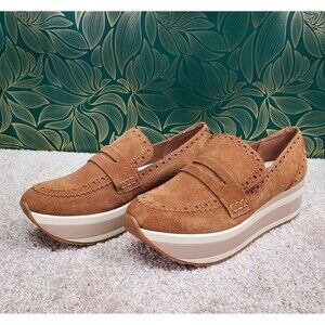 Dolce Vita Loafers Womens Janine Platform Leather Suede Tan Slip On Penny Sz 8.5